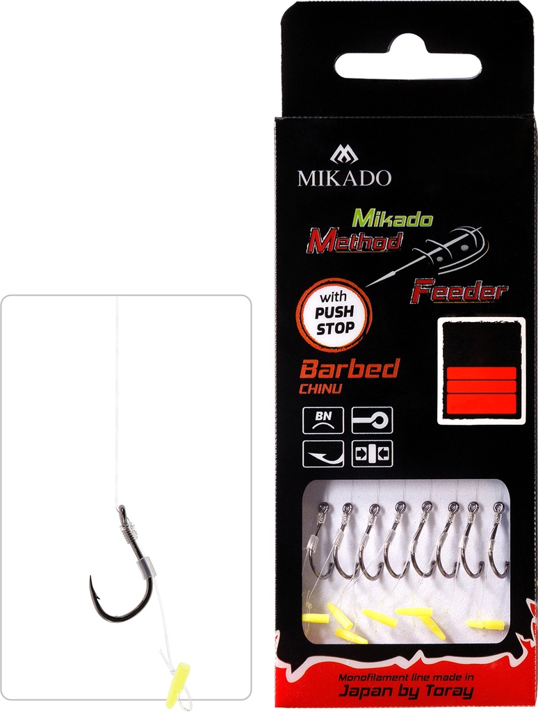 MF RIG - WITH PUSH STOP - BARBED HOOKS monoline: 0.25mm/10cm - 8 pcs. 
