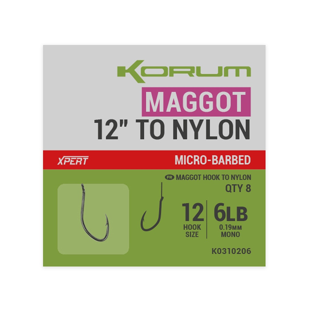 KORUM XPERT MAGGOT BARBED TO NYLON 12"