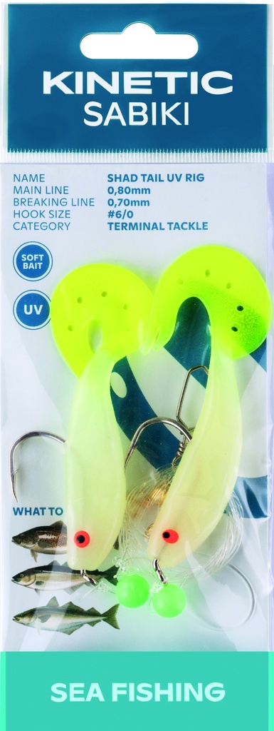 KINETIC SABIKI SHAD TAIL UV #6/0 GLOW/YELLOW