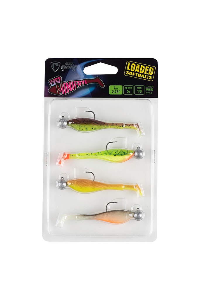 Fox Rage Mini Fry x 4 Mixed UV Colour Pack LOADED 5g 1/0 head