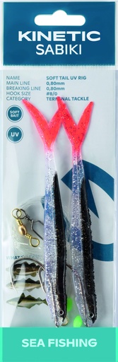 [F122-121-051] KINETIC SABIKI SOFT TAIL UV #8/0 BLACK FIRE TAIL