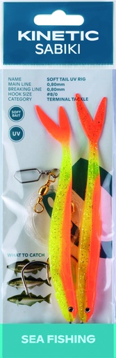 [F122-255-051] KINETIC SABIKI SOFT TAIL UV #8/0 YELLOW/ORANGE FIRE TAIL