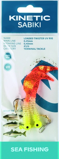 [F125-151-043] KINETIC SABIKI LOADED TWISTER UV #2/0 GLOW/ORANGE GLITTER