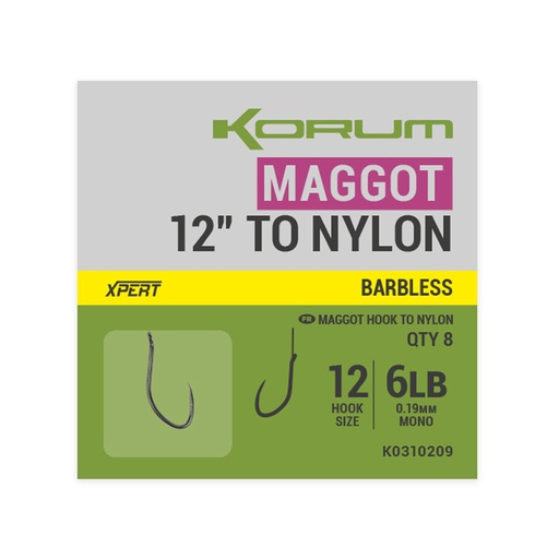 KORUM XPERT MAGGOT BARBLESS TO NYLON 12"